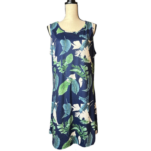 Spadehill Sleeveless Dress in Blue and Green Leaf Print Size XL - Picture 1 of 6